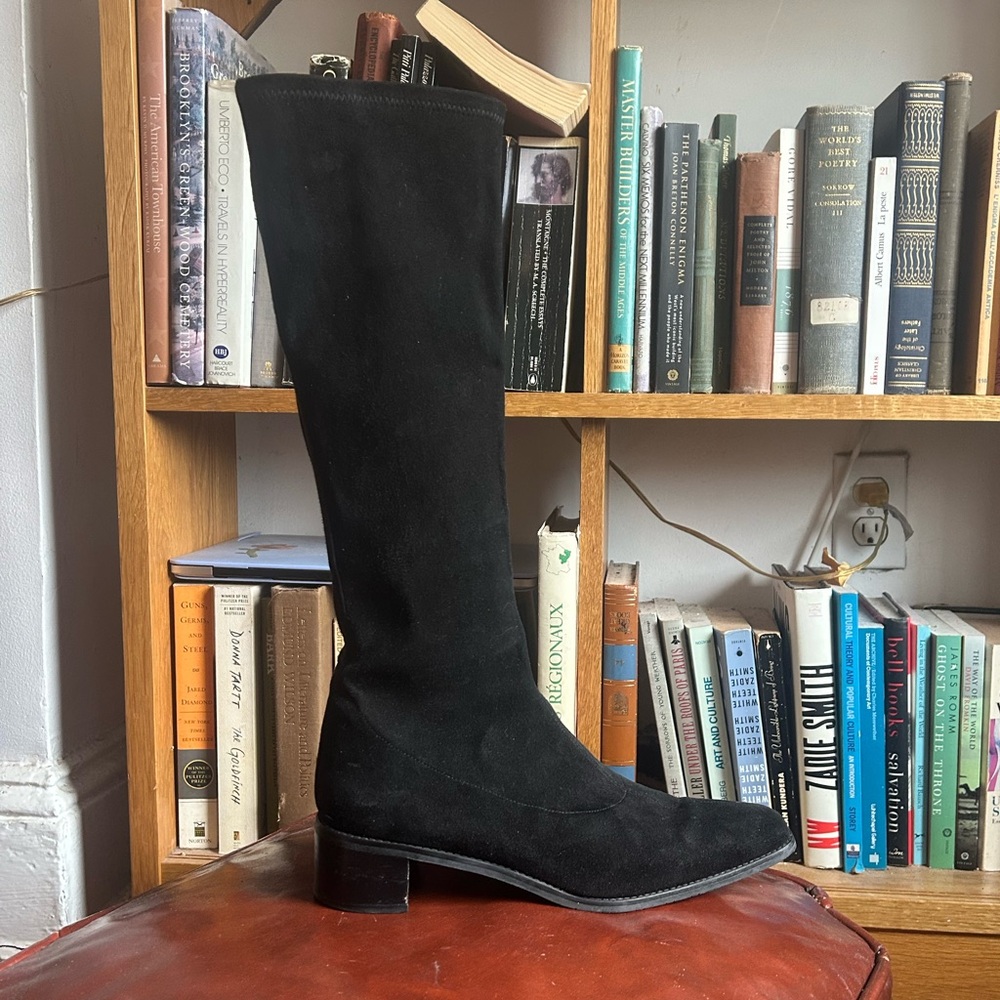 Stuart Weitzman Black Suede Square Toe Boots - Picture 2 of 7